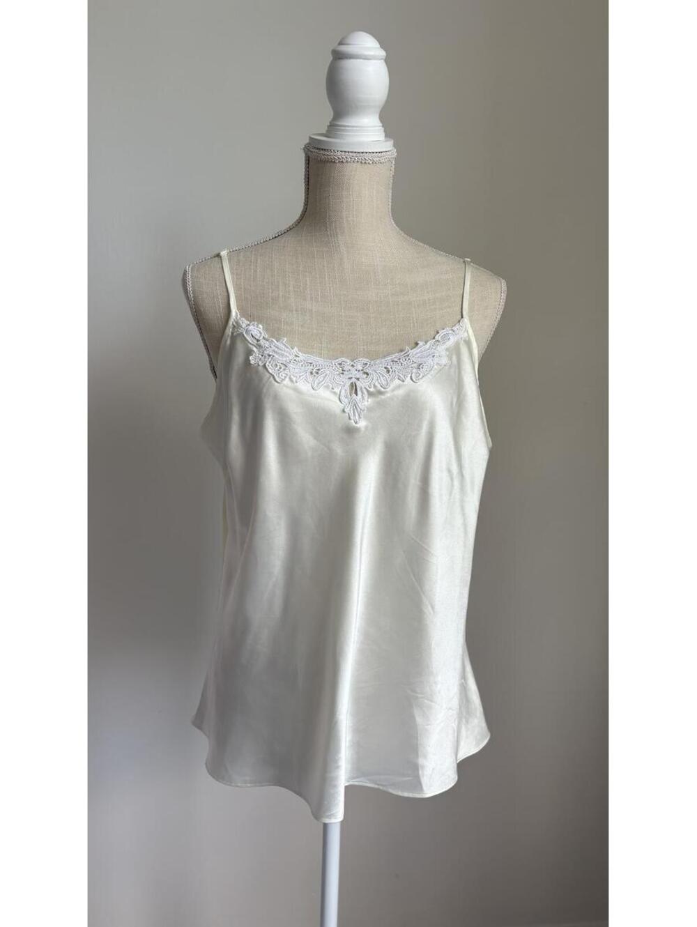 Romantic Cream Satin Lace Trim Camisole Tank Top XL